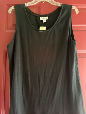 NWT Coldwater Creek Black Ribbed Tank Top With Neck Detail
